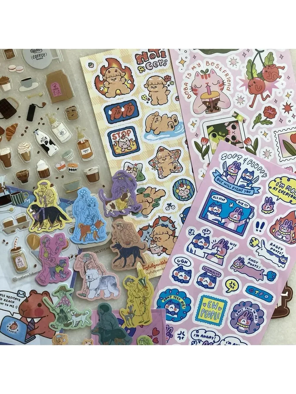 Brand New Cute Sticker Sheets Dogs Cats Animals Food Pastries Deserts Kawaii